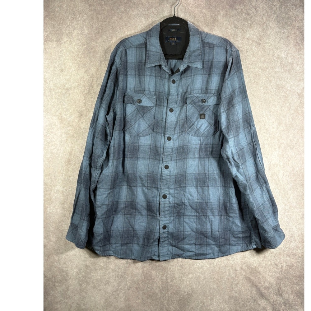 Roark Flannel Shirt XL Blue Nordsman Classic Fit Plaid Organic Cotton Outdoor